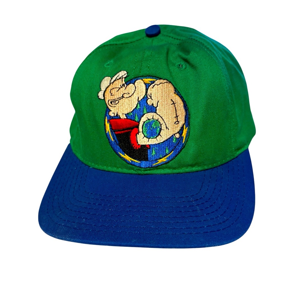 Vintage Embroidered Popeye The Sailor Man Green And Blue Baseball Cap, One Size - Picture 3 of 7